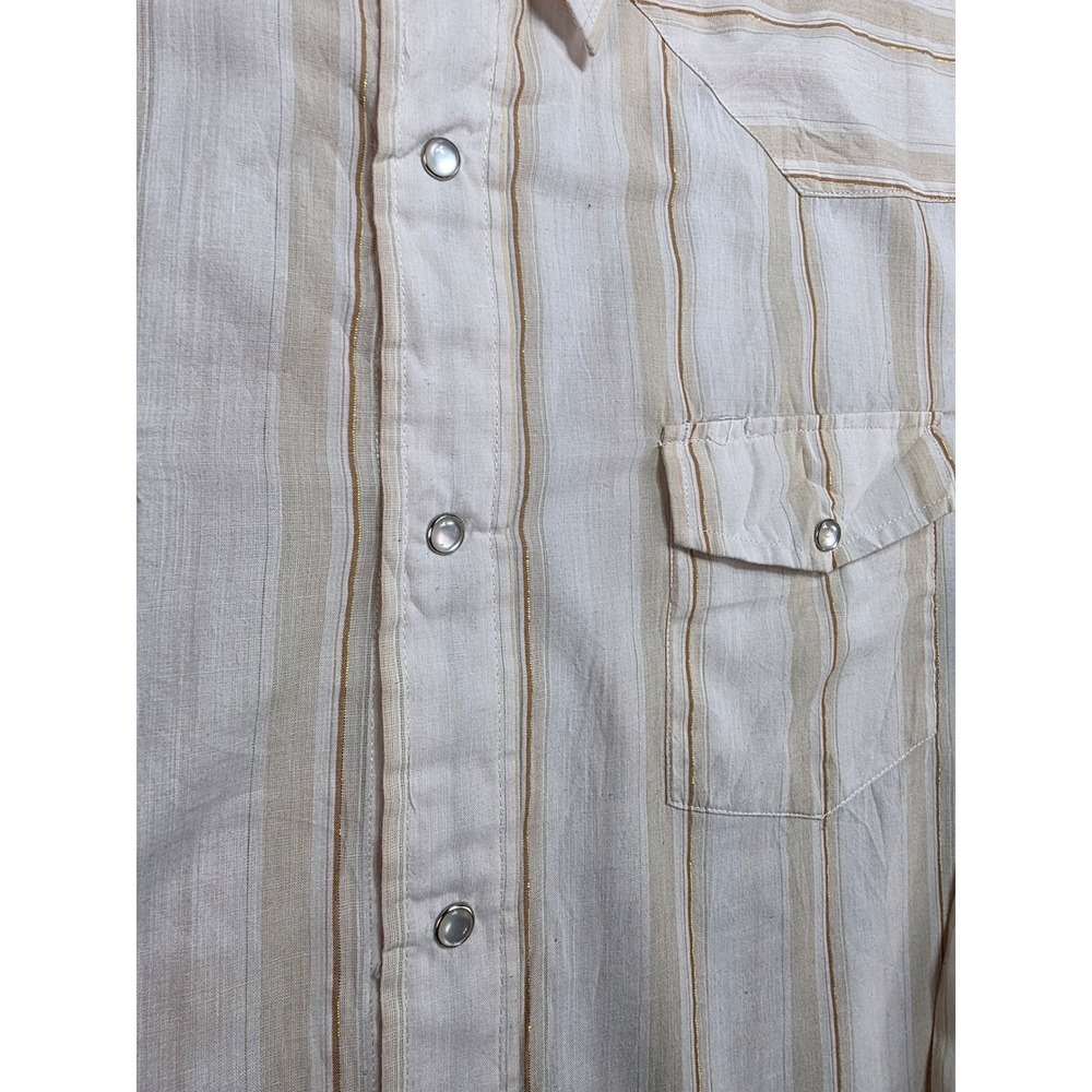 Roper Mens XL Western Pearl Snap Shirt Gold Metallic Striped Long Sleeve - Picture 5 of 8